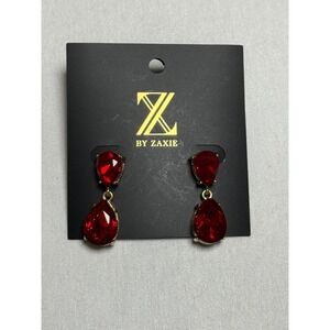 Zaxie red gem drop stud pierced earrings party classic festive Christmas NWOT